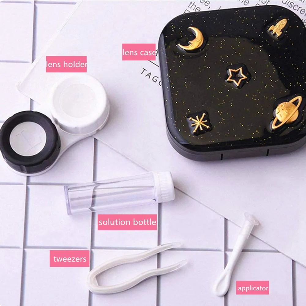 1 Pc Travel Contact Lens Case Mini Box Container Beauty Box Companion Box Soak Storage Kit Eye Care Set - Tweezers Solution Bottle Lens Container Mirror