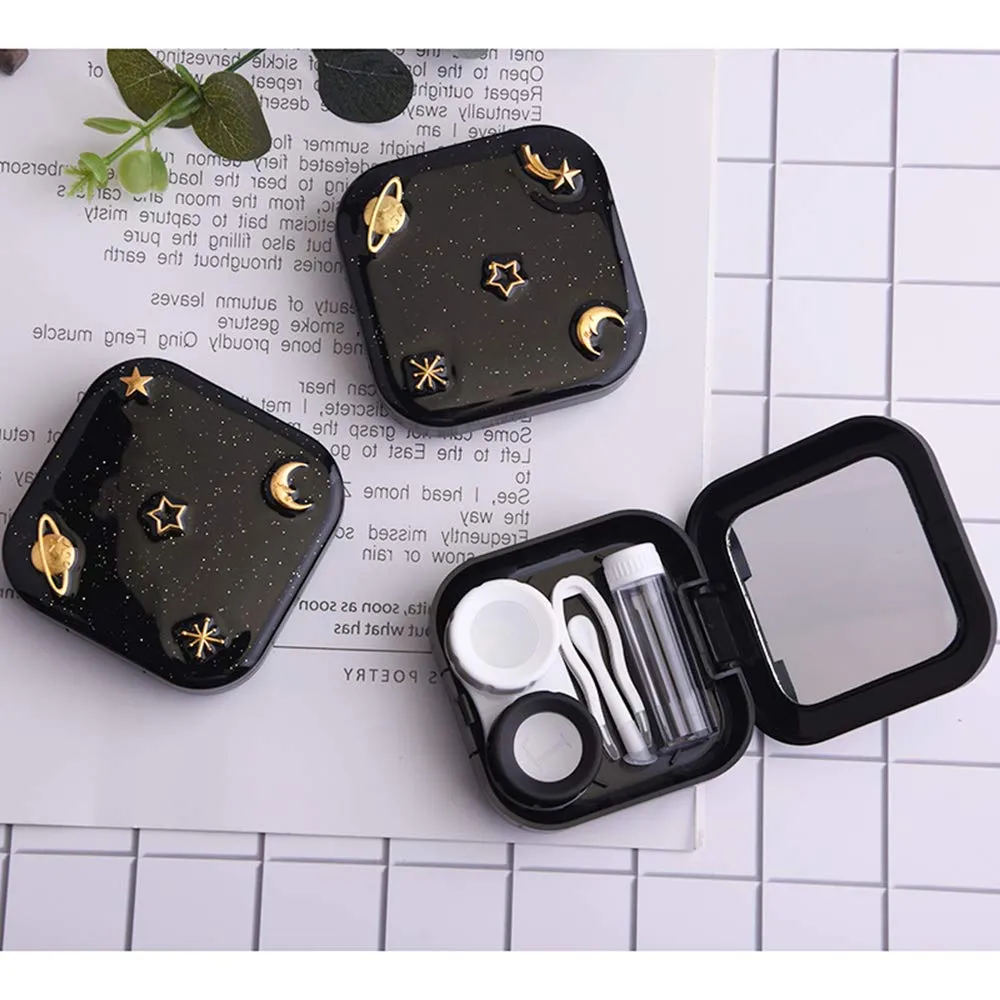 1 Pc Travel Contact Lens Case Mini Box Container Beauty Box Companion Box Soak Storage Kit Eye Care Set - Tweezers Solution Bottle Lens Container Mirror