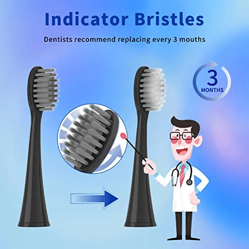 10 Pack Replacement Toothbrush Heads Compatible with Burst Electric Toothbrush, YMPBO Toothbrush Heads for Burst Sonic Toothbrush, Deep Cleaning Bristle Design, Black