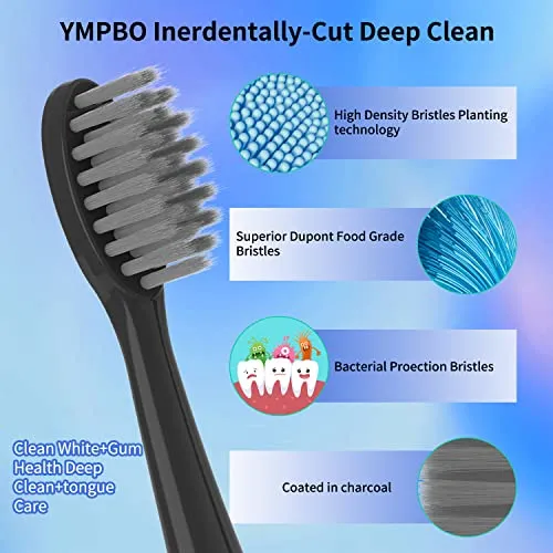 10 Pack Replacement Toothbrush Heads Compatible with Burst Electric Toothbrush, YMPBO Toothbrush Heads for Burst Sonic Toothbrush, Deep Cleaning Bristle Design, Black