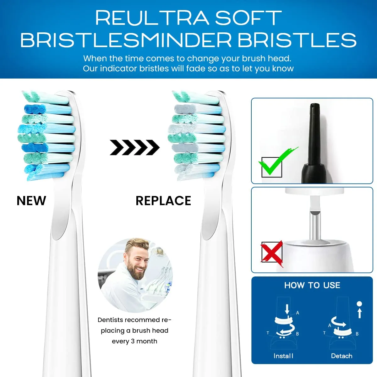 10 Pack Toothbrush Heads, Electric Toothbrush Replacement Heads Compatible with Fairywill Electric Toothbrush FW-507/508/515/551/917/959/2011/D1/D3/D7/D8 White 10Pack