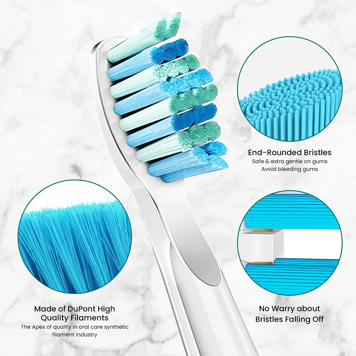 10 Pack Toothbrush Heads, Electric Toothbrush Replacement Heads Compatible with Fairywill Electric Toothbrush FW-507/508/515/551/917/959/2011/D1/D3/D7/D8 White 10Pack