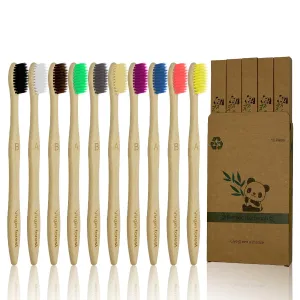 10 Pcs Bamboo Toothbrush with Coloured Soft Bristles Eco Friendly Biodegradable Organic Natural Wood Toothbrush for Sensitive Gums 10 Multicolour
