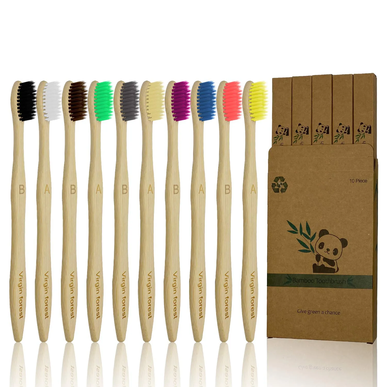 10 Pcs Bamboo Toothbrush with Coloured Soft Bristles Eco Friendly Biodegradable Organic Natural Wood Toothbrush for Sensitive Gums 10 Multicolour