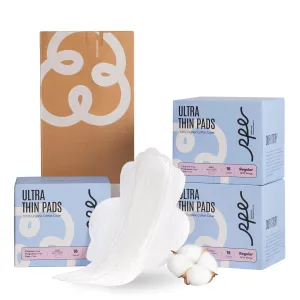 100% Organic Pads for Women, Ultra Thin Feminine Pads with Wings, Unscented Period Pads, Regular Absorbency Sanitary Pads, Organic Cotton Pads Menstrual (Regular, Size 3, 54 Count)