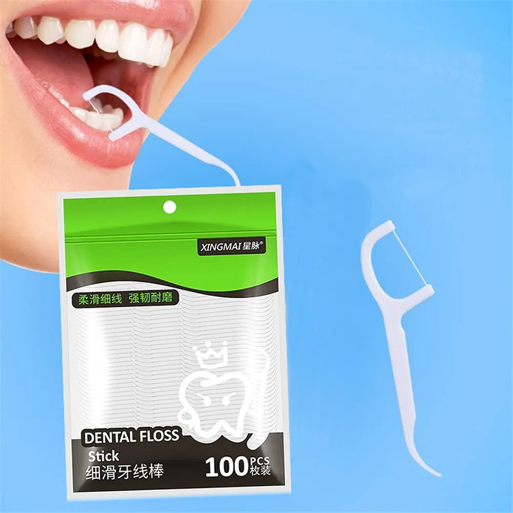 100pcs 2 in 1 Dental Floss Picks Toothpick Thin Floss to Protect The Gap Does Not Grow