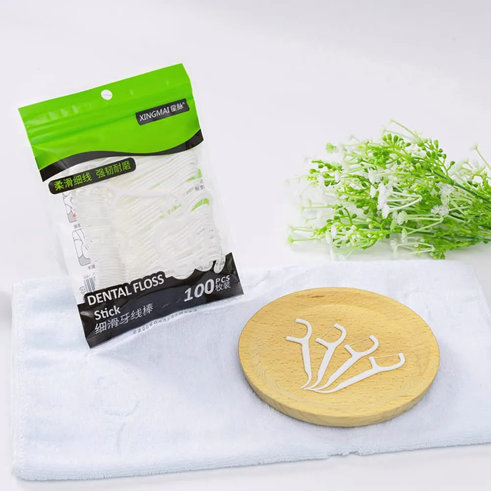 100pcs 2 in 1 Dental Floss Picks Toothpick Thin Floss to Protect The Gap Does Not Grow
