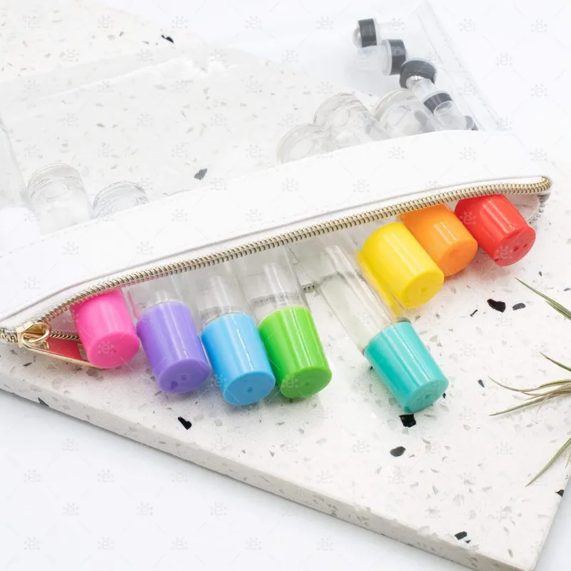 10ml Clear Glass Roller Bottle with Lipstick Kiss (Red) Lid & Premium Stainless Steel Rollerball - 5 pack (NEW STYLE)