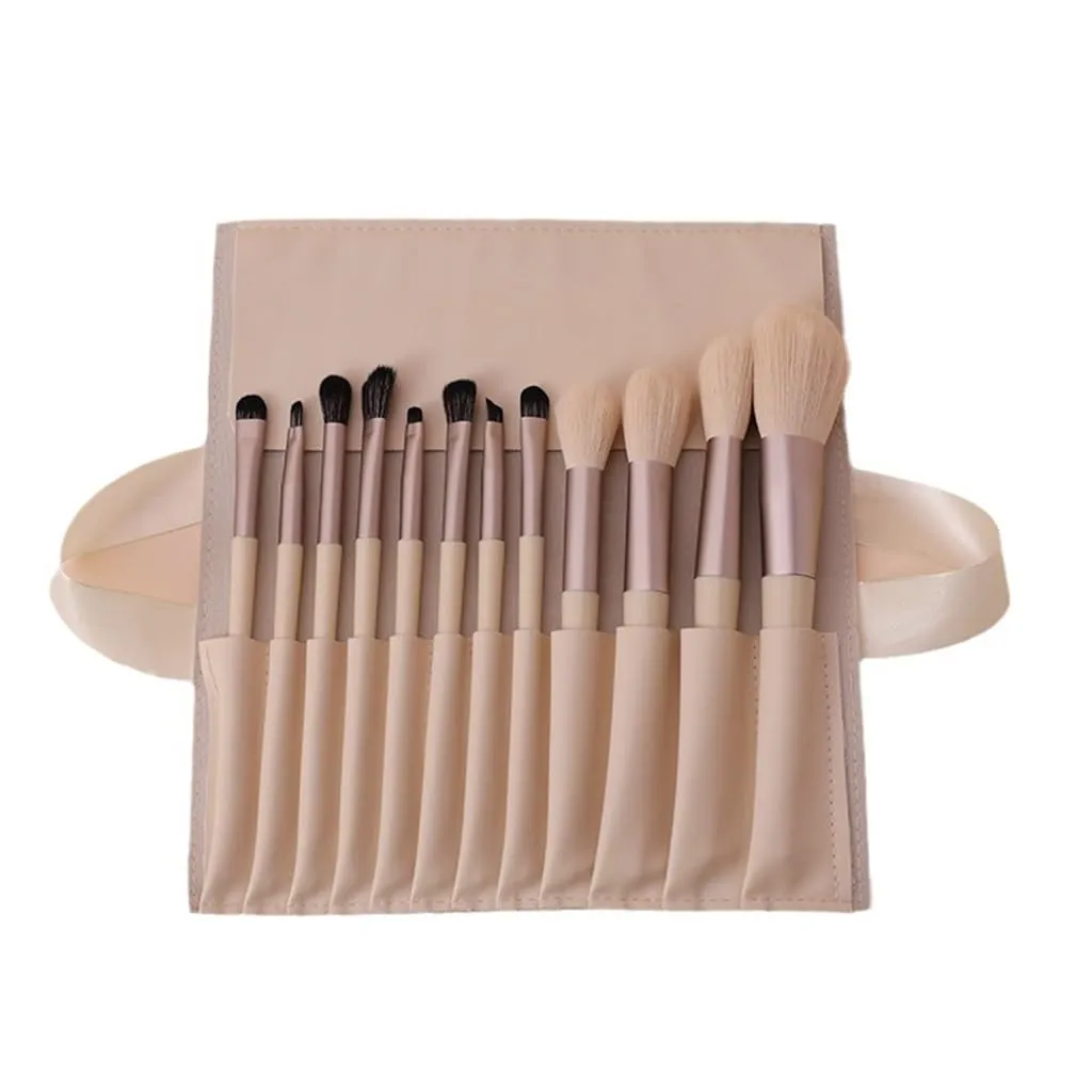 12pcs Cream Wind Full Set Soft Hair Eye Shadow Brush Loose Powder Brush Blush Brush Beauty Makeup