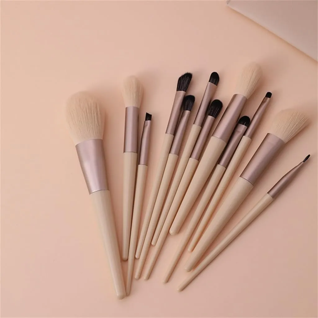 12pcs Cream Wind Full Set Soft Hair Eye Shadow Brush Loose Powder Brush Blush Brush Beauty Makeup