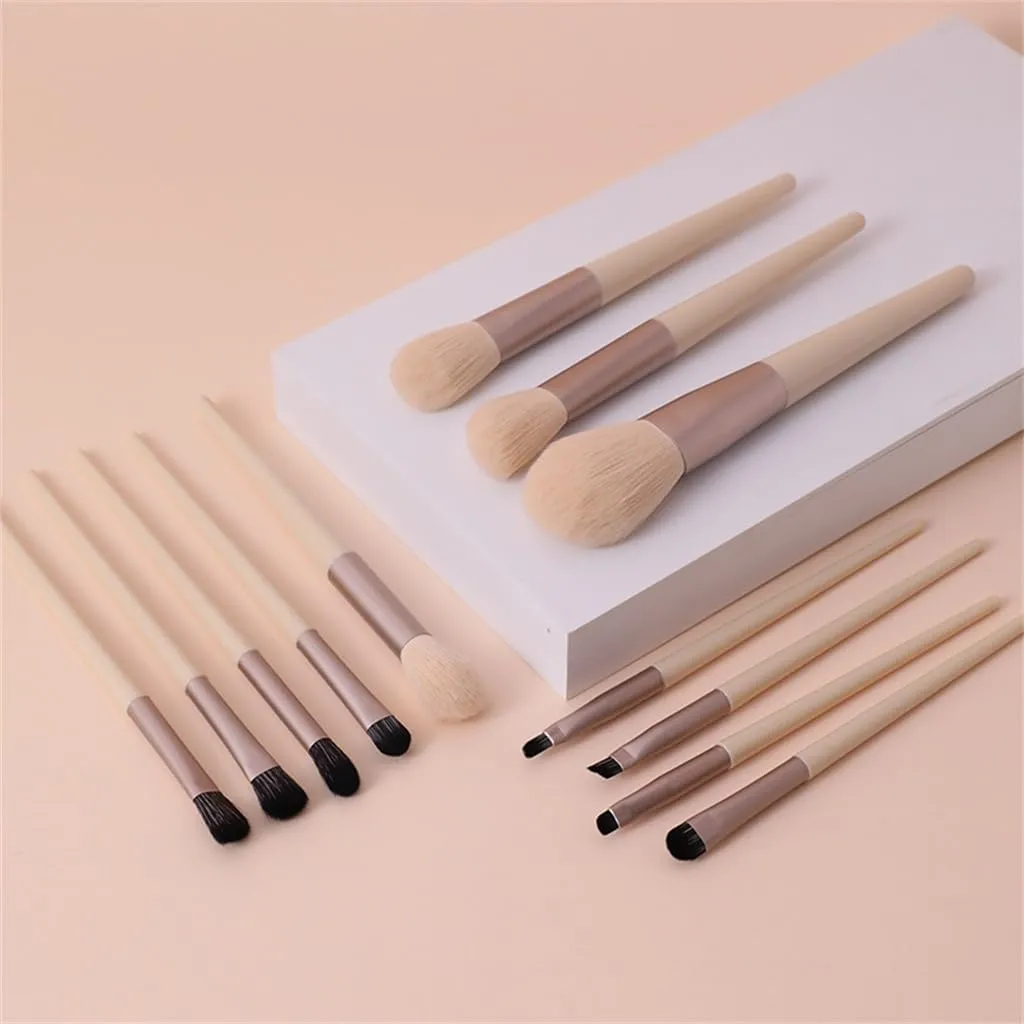 12pcs Cream Wind Full Set Soft Hair Eye Shadow Brush Loose Powder Brush Blush Brush Beauty Makeup