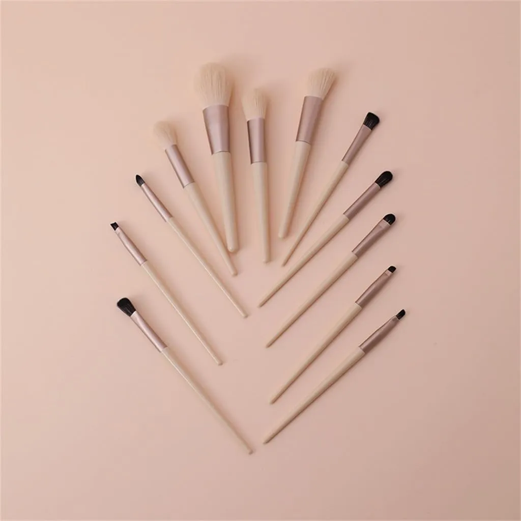 12pcs Cream Wind Full Set Soft Hair Eye Shadow Brush Loose Powder Brush Blush Brush Beauty Makeup