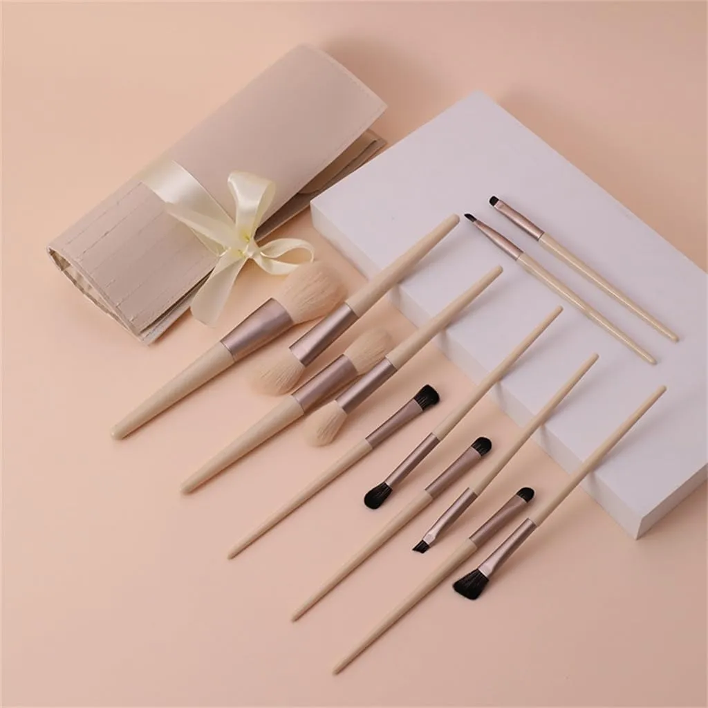 12pcs Cream Wind Full Set Soft Hair Eye Shadow Brush Loose Powder Brush Blush Brush Beauty Makeup