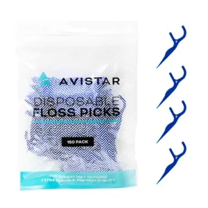 150 Travel Floss Picks Bulk - Blue Easy Grip Disposable Floss Picks - Dental Floss Pick - Smooth Strong Dental Flossers for Teeth - Gently Removes Plaque & Food Particles Between Teeth