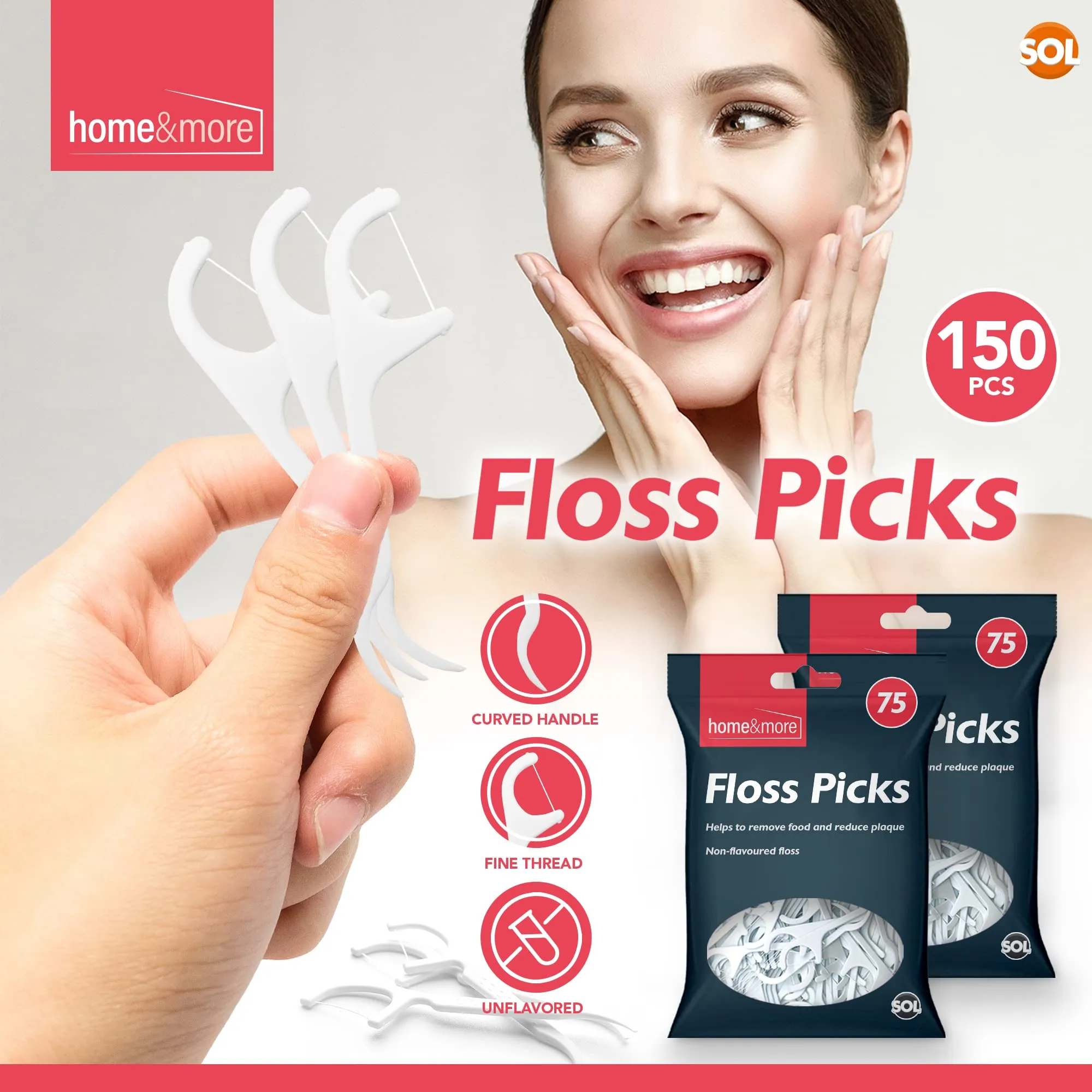 150pk SOL Dental Floss Stick | Durable & Portable Floss Harps | Premium Polymer Thread Tooth Floss Picks | Toothpicks Sticks Flossers | Dental Floss Picks Plastic Toothpicks Stick Floss Sticks Dental