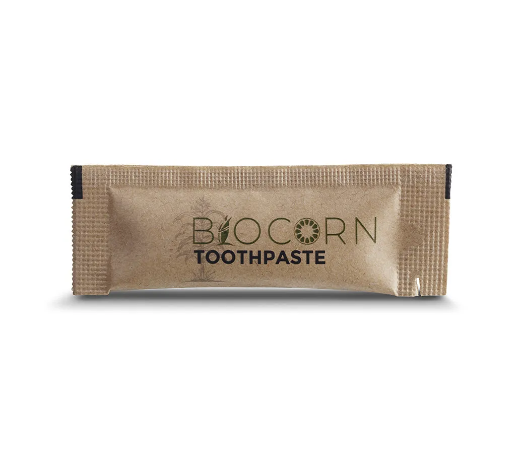 (250/1000 Pack) BIOCORN 5g Toothpaste Travel Size, in individual kraft paper bags