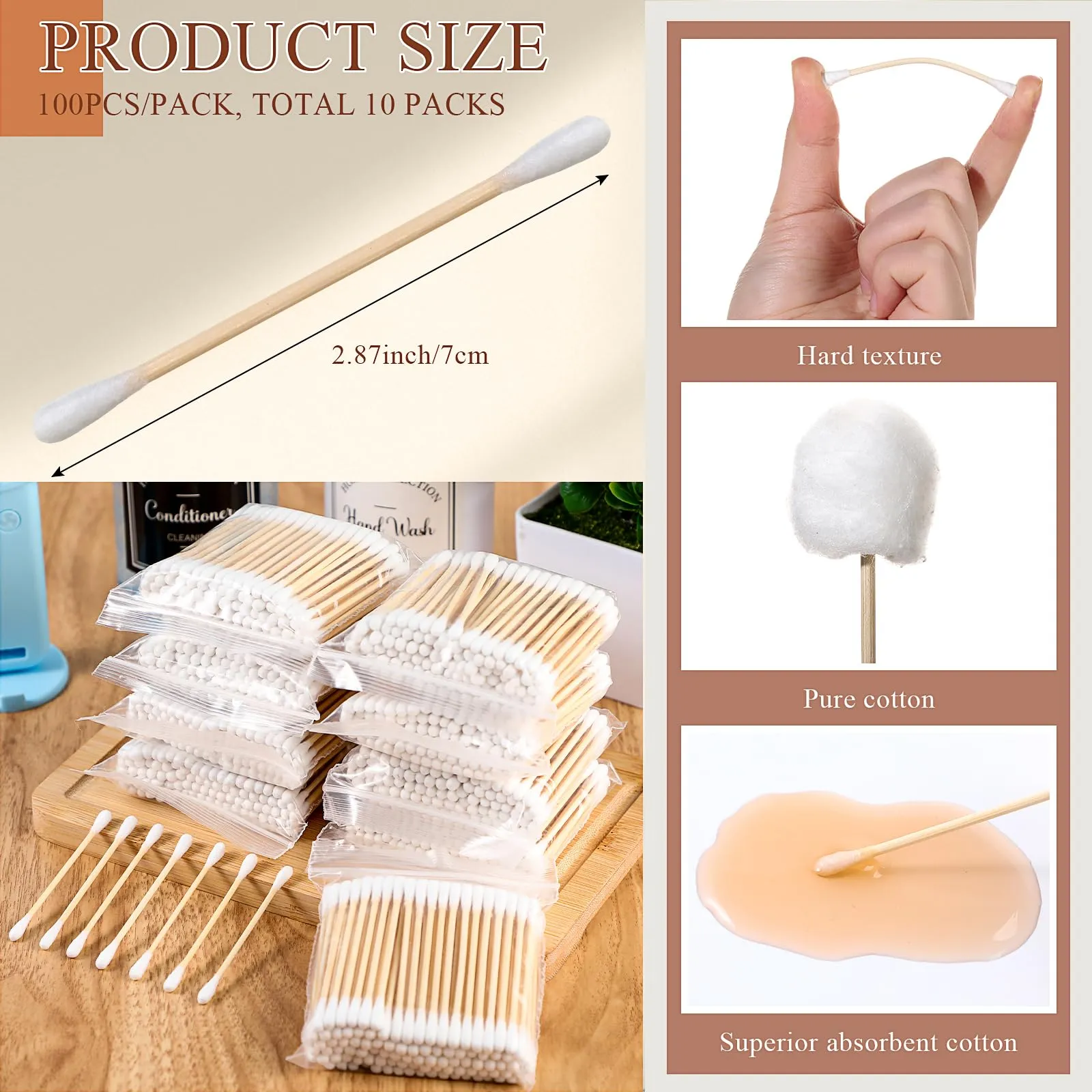 2700 Count Hotel Vanity Set Bulk 1000 Count Cotton Balls 500 Count Cotton Rounds 1000 Count Cotton Swabs with Double Round Tip 200 Count Dental Floss Picks for Face Makeup Removal Toiletries