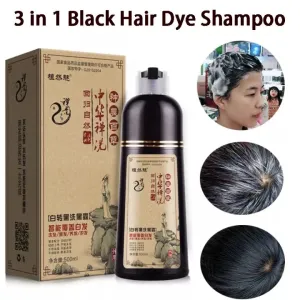3 in1 Black Hair Color Shampoo 500ml Organic Permanent Grey white Hair Turn to Black Hair Dye Shampoo Plant Essence Black Hair Dye Shampoo Fast Dye Black Hair 500ml