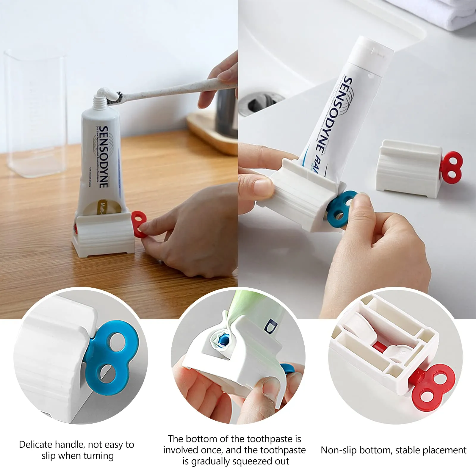 3 Pieces Rolling Tube Toothpaste Squeezer, 40 x 54 x 36mm Turn Easily toothpaste Roller Squeezer Toothpaste Seat Holder Saves Toothpaste, Creams & More