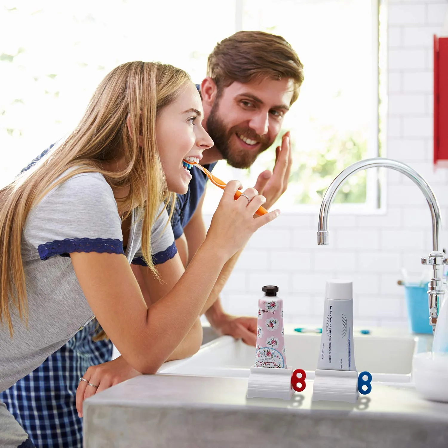 3 Pieces Rolling Tube Toothpaste Squeezer Toothpaste Seat Holder Stand Rotate Toothpaste Dispenser for Bathroom (Mix Color) Mix Color