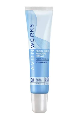 3 x Avon Works | Avon Facial Hair Removal Cream for Sensitive Skin | Facial hair remover with Aloe Vera Epi-Care complex for face - 3 x 15 ml