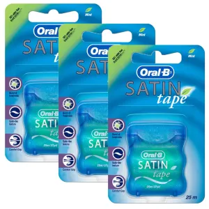 3 x Wide Satin Tape 25m Dental Waxed Mint Floss Oral Care Clean Fresh Teeth