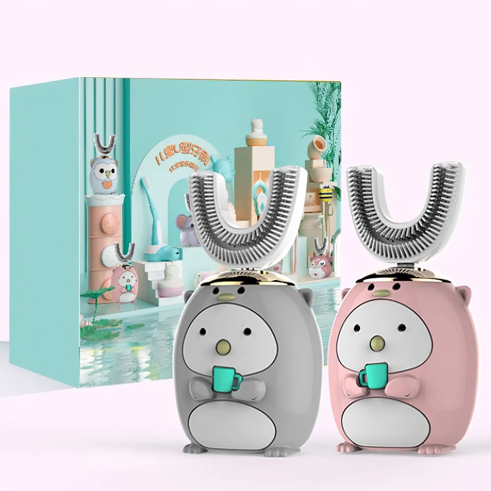 360 Degree Electric Toothbrush For Children Smart U-shaped Silicone Automatic Ultrasonic Toothbrush Cartoon Pattern For Children