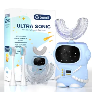 360 Round U-Shaped Astronaut Design Mouthguard Electric Toothbrush for Kids Ages 2-7 - Automatic Memory Function - 5 Modes Toothbrush with Multiple Heads – Kids Travel Essentials (Blue)