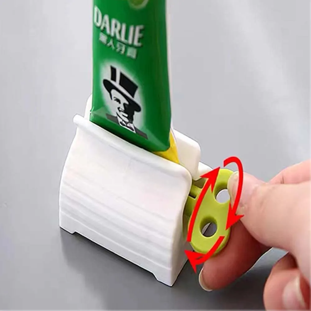 3pcs Rolling Tube Toothpaste Squeezer Toothpaste Seat Holder Stand Rotate Toothpaste Dispenser for Bathroom (Red, Blue and Green)