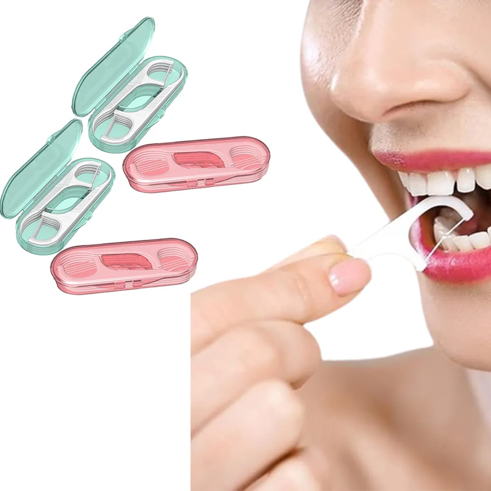 4 Boxes of Dental Floss Travel Floss Toothpicks with Case for Teeth Cleaning
