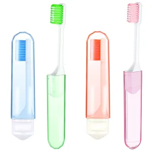 4 Pcs Portable Toothbrush Set Travel Soft Folding Toothbrush Outdoor Mini Toothbrush Disposable School Toothbrush Firm Toothbrushes Foldable Toothbrushes Kit for Camping Traveling Adults Kids Childern 4 pcs