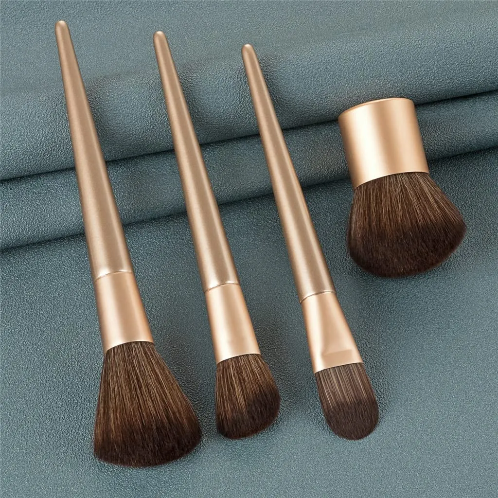 4pc Gold Makeup Brush Set Large Loose Powder Wood Handle Brush Professional Cosmetic Tool Beauty