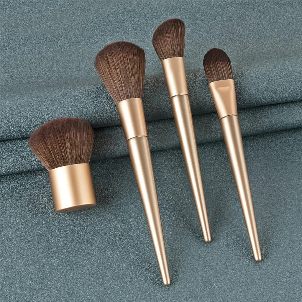4pc Gold Makeup Brush Set Large Loose Powder Wood Handle Brush Professional Cosmetic Tool Beauty