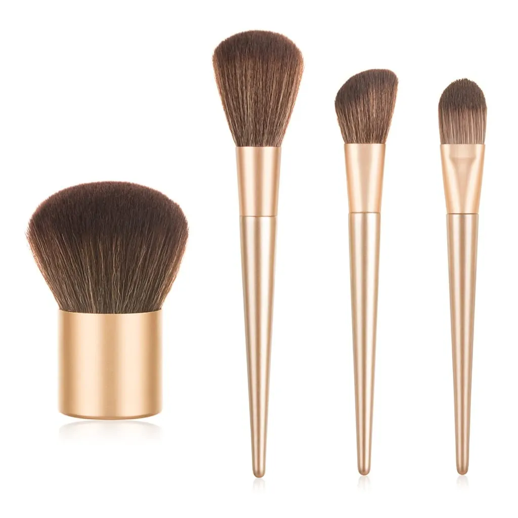 4pc Gold Makeup Brush Set Large Loose Powder Wood Handle Brush Professional Cosmetic Tool Beauty