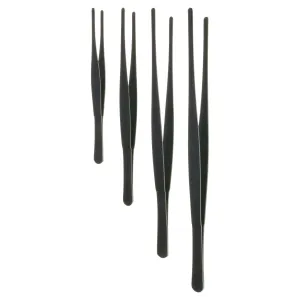 4pc Serrated Thumb Tweezer Set Large Black Steel