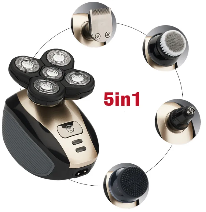 5-in-1 Multifunctional Electric Shaver: 5-Blade Razor for Men, Ideal for Shaved Head, Rechargeable Shaving Machine with Beard and Nose Hair Trimmer