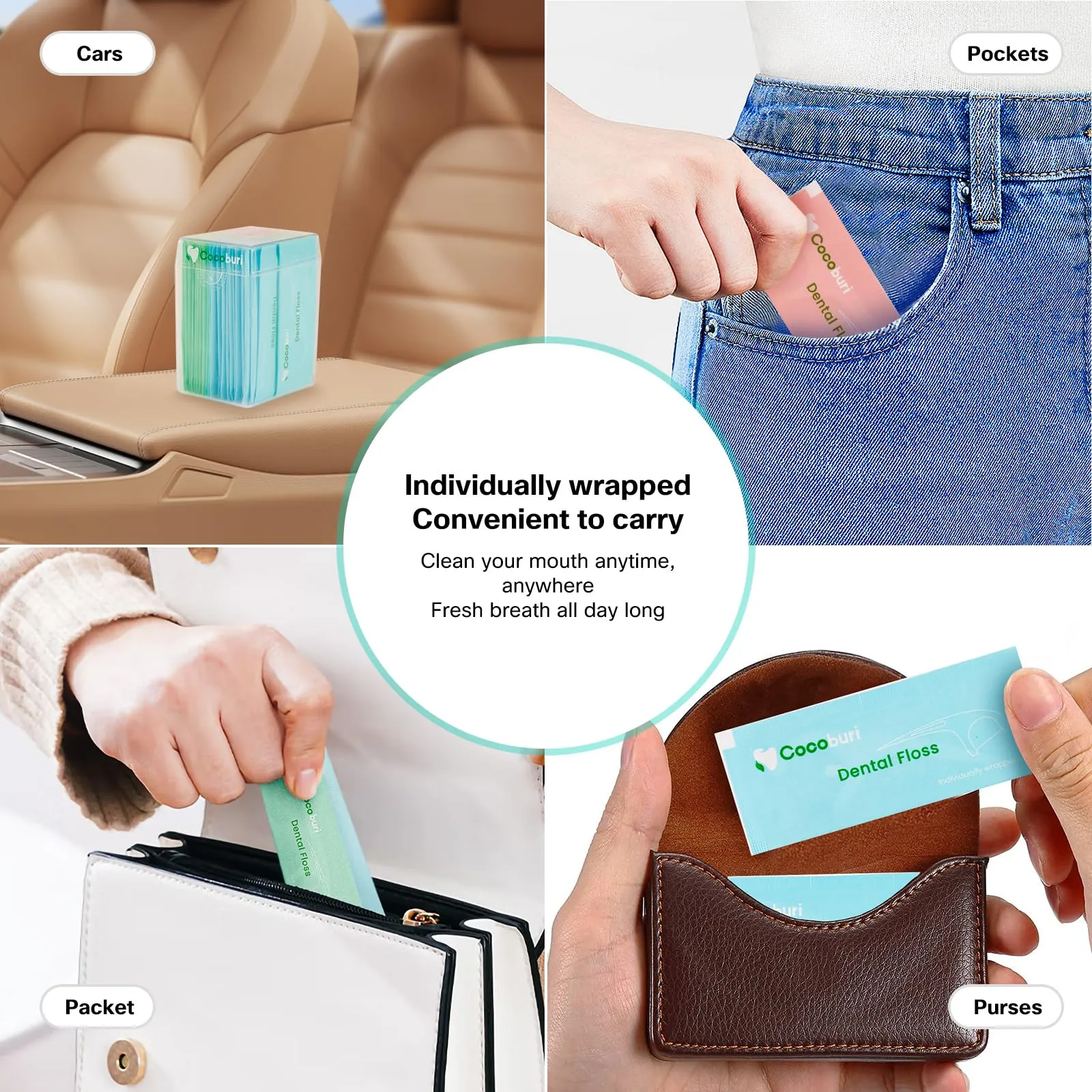 50 Count Individually Wrapped Dental Floss Picks-Oral Care Flossers for Adults- Floss Singles Bag- Travel Hotel Restaurant Office Car Dental Floss