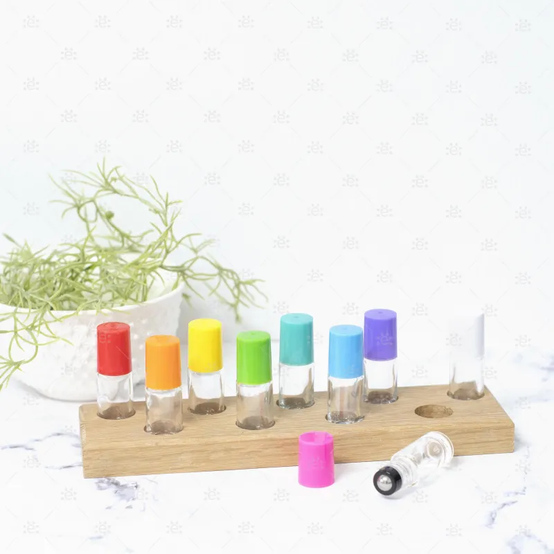 5ml Clear Glass Roller Bottle with Amethyst (Purple) Lid & Premium Stainless Steel Rollerball - 5 pack (NEW STYLE)