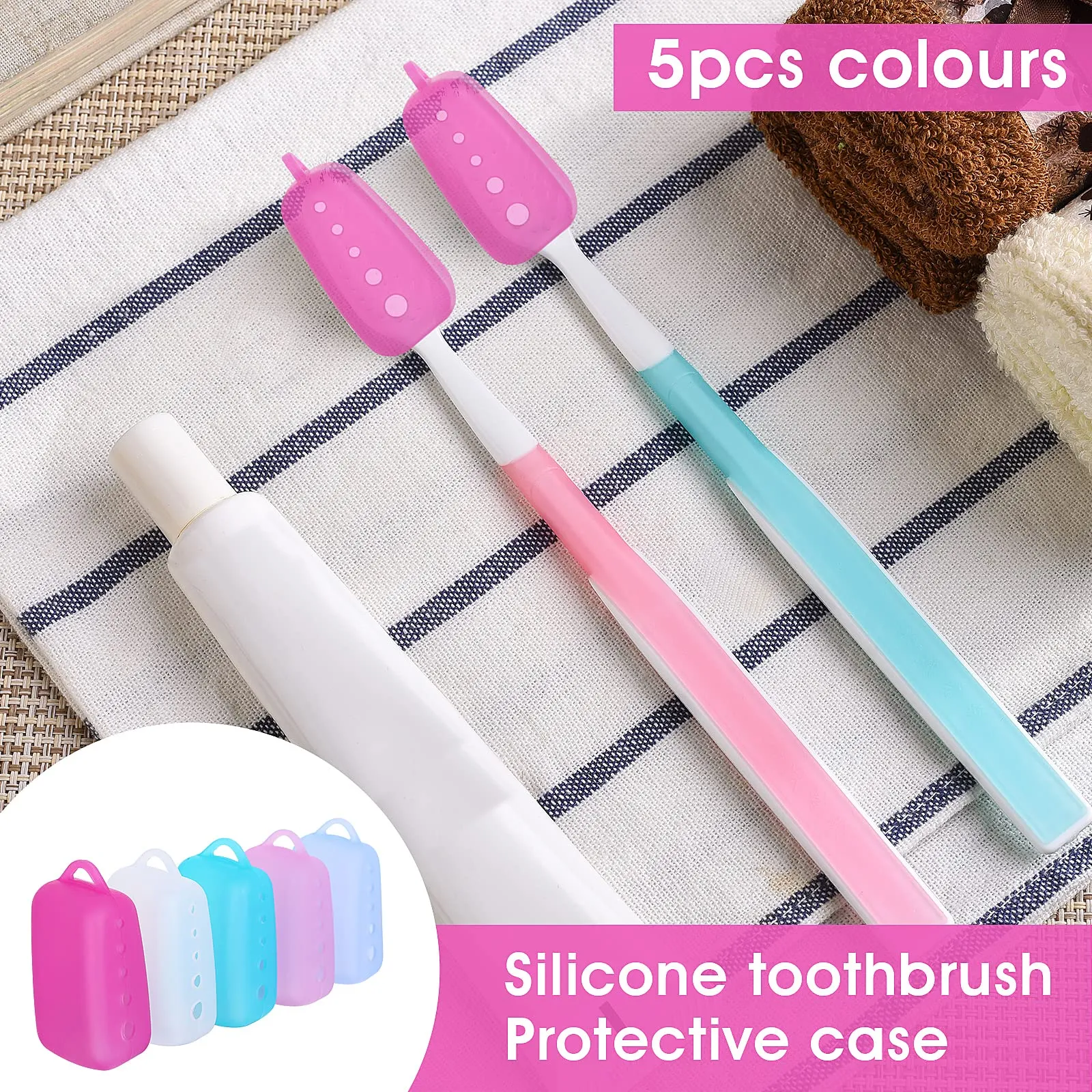 5Packs Toothbrush Cover Caps,Food Grade Silicone Toothbrush Head Covers for Travel, Home, Camping and School