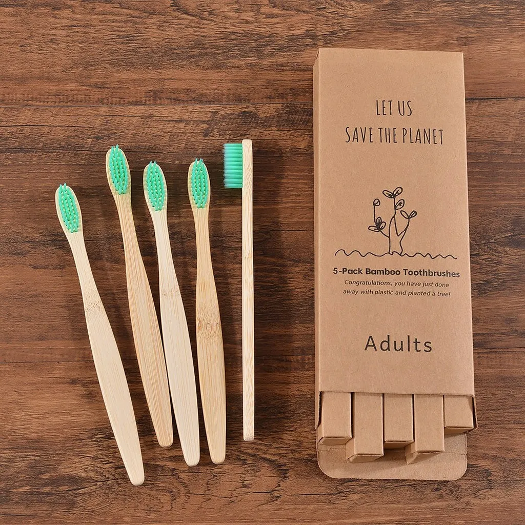 5Pcs Adults Soft Bristles Toothbrush Colorful Dental Eco Friendly Oral Care Bamboo Teeth Brushes Individual Package Toothbrush