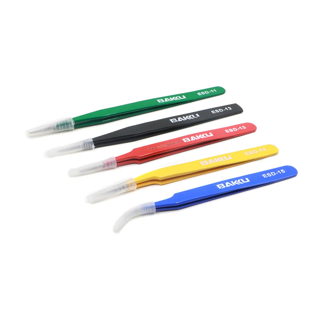 5pcs Colorful ESD Straight and Curved Tips Tweezers Set