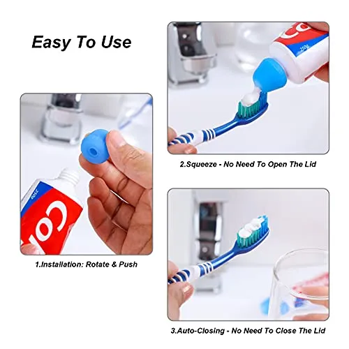 6 Pack Toothpaste Cap, Tnvee Self Closing Toothpaste Squeezer Dispenser for Kids and Adults in Bathroom, Hygiene No Mess No Waste