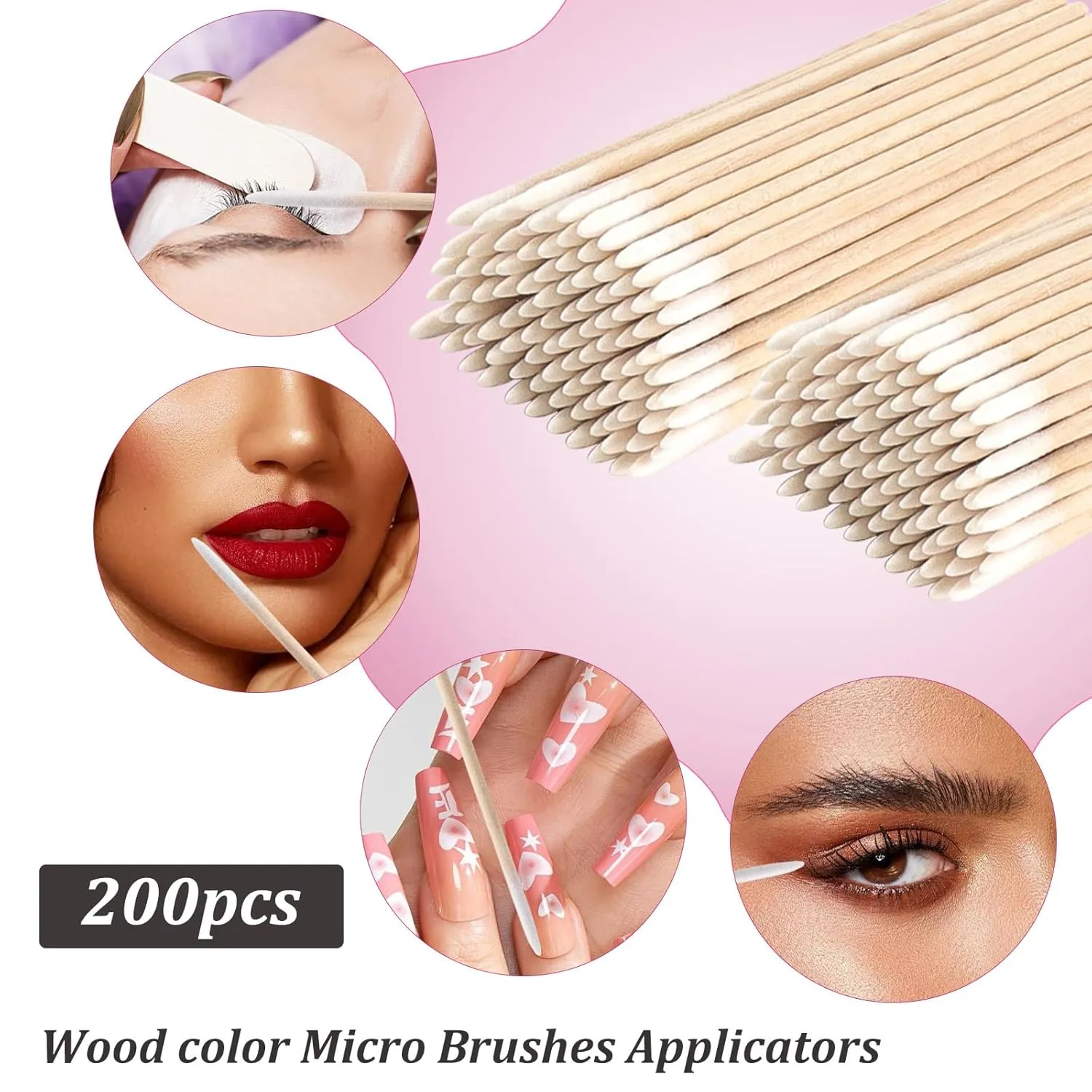600 Pcs Eyelash Extension Supplies Kit, Include 200 Bamboo Mascara Brushes 200 Bamboo Lip Brushes 200 Micro Swabs Eyelash Brushes Makeup Applicator Tool Set(White)