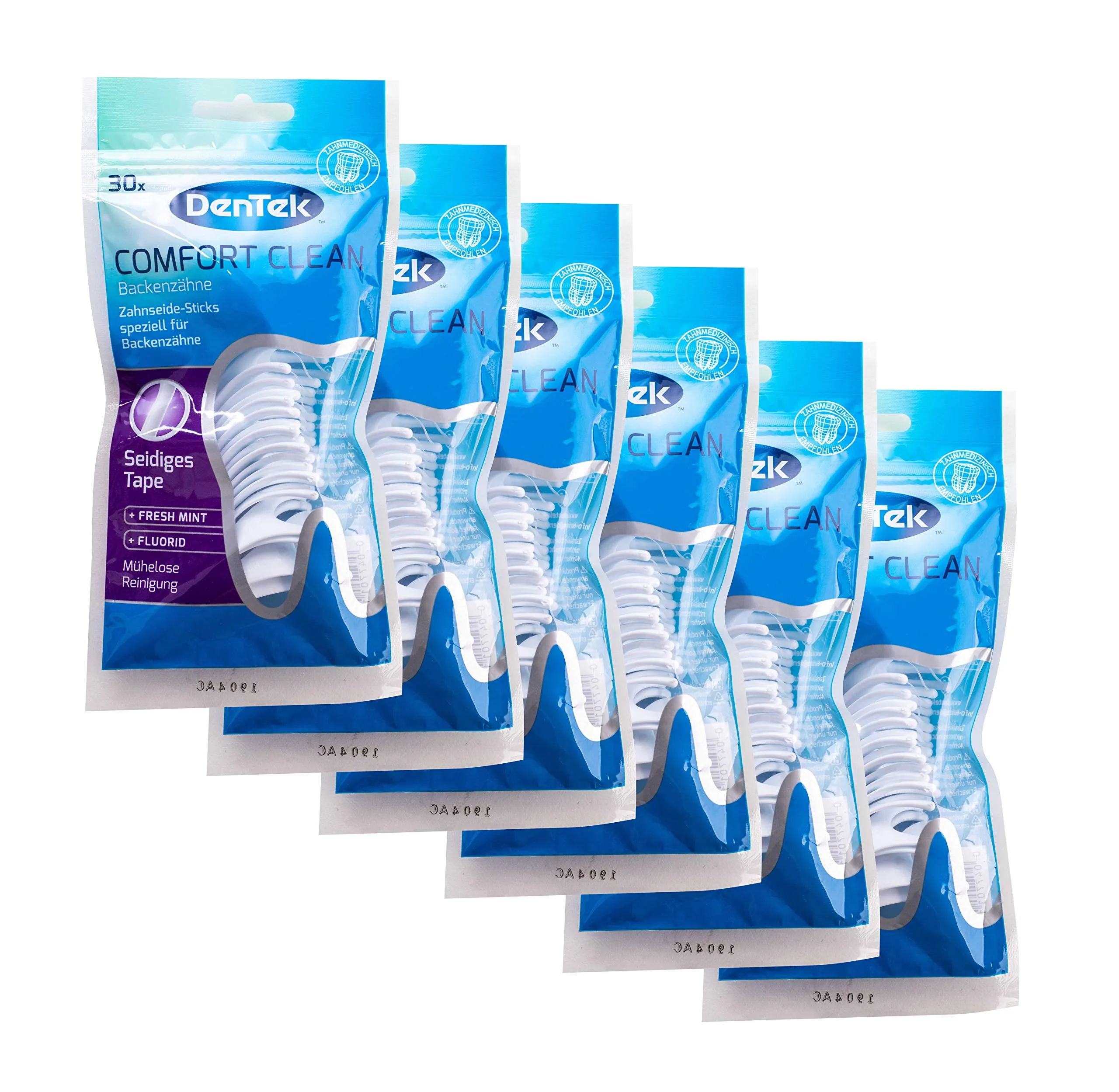 6x DenTek Comfort Clean dental floss sticks with mint flavor