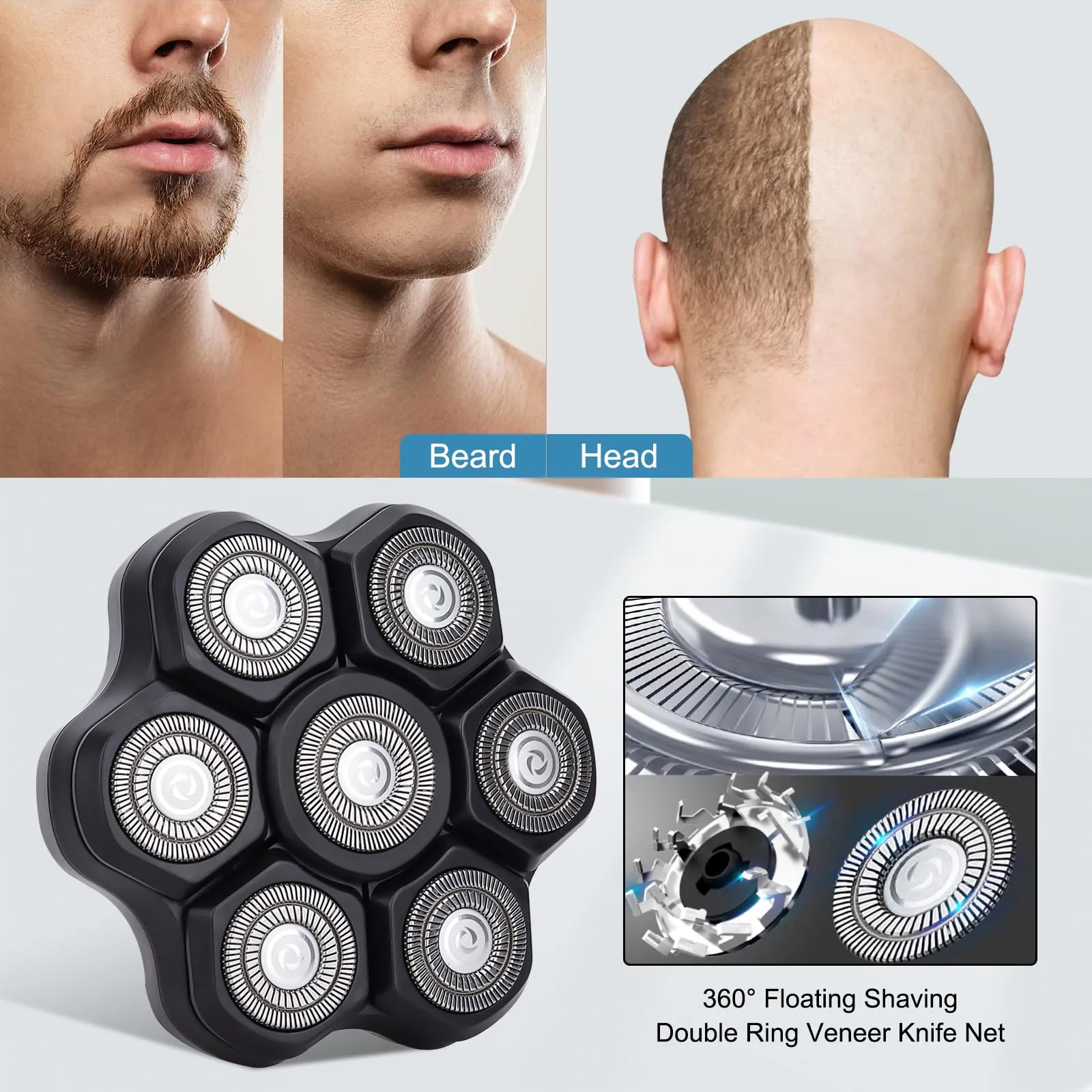 7 Blades Head Shaver Replacement Heads - Shaver Replacement Blades - Magnetic Shaver Replacement Heads for Head Shaver Universal Replacement Heads 2pcs