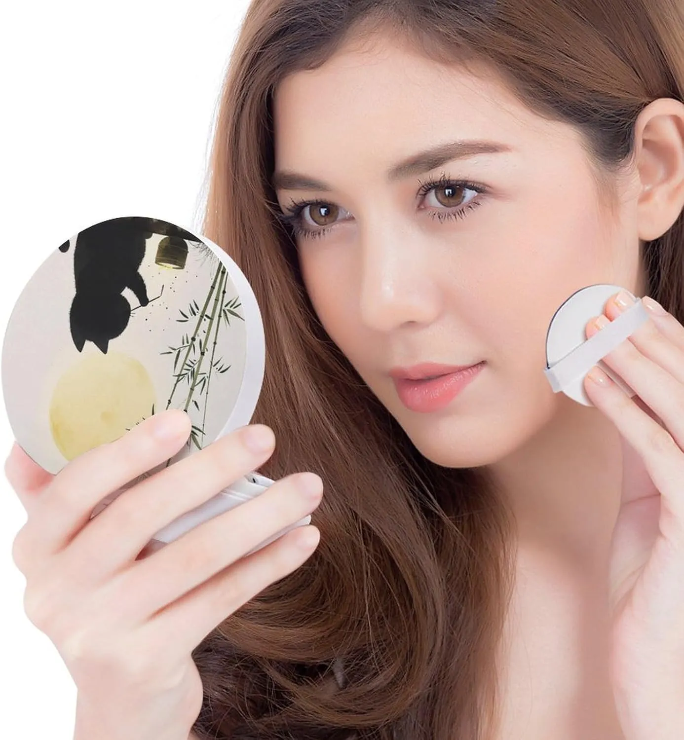 A Black Cat Air Cushion Puff Box Portable Cosmetic Makeup Case Container,holding A Bamboo Cup Drinking Loose Powder Foundation Container Suitable for BB Cream