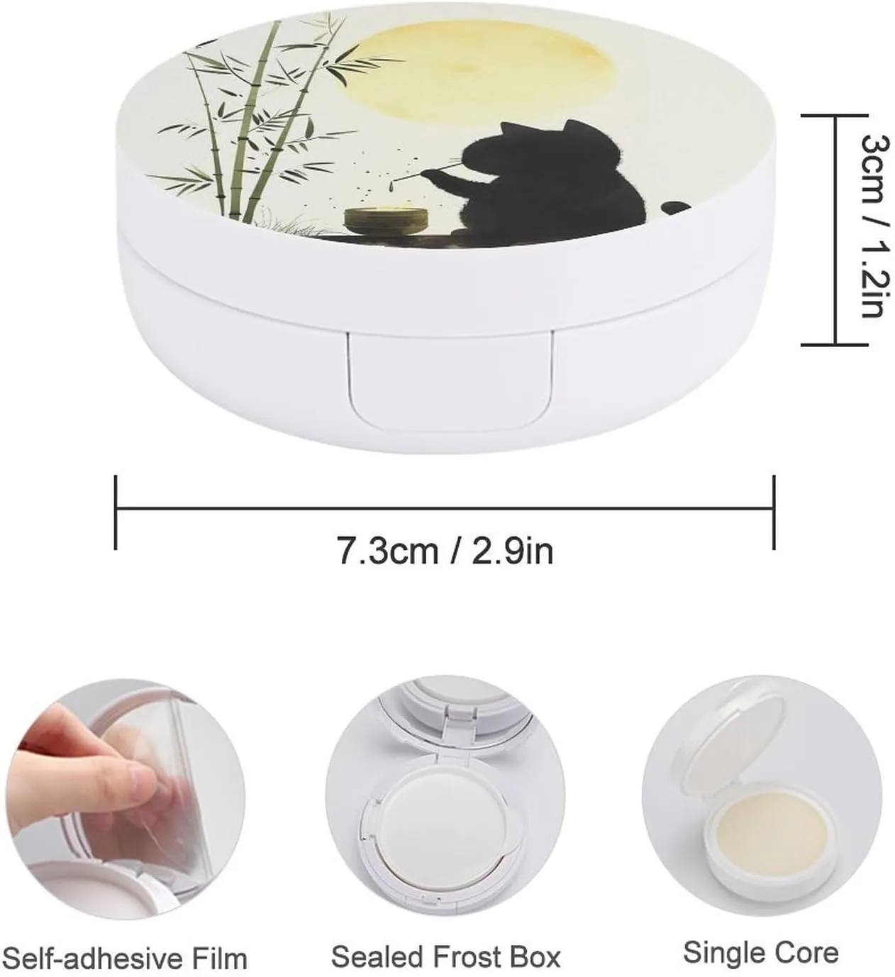 A Black Cat Air Cushion Puff Box Portable Cosmetic Makeup Case Container,holding A Bamboo Cup Drinking Loose Powder Foundation Container Suitable for BB Cream