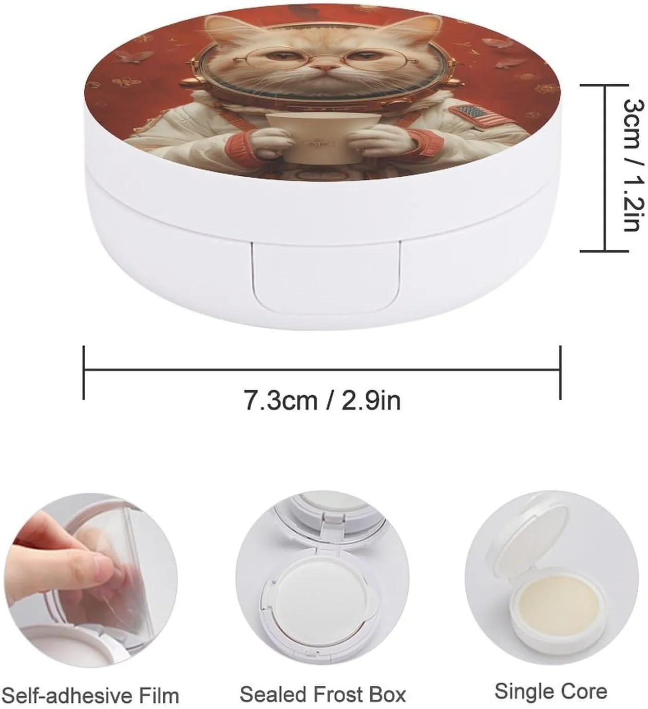 A Cute Cat Wearing An Astronaut Costume Air Cushion Puff Box Portable Cosmetic Makeup Case Container,holding A Paper Coffee Cup Loose Powder Foundation Container Suitable for BB Cream