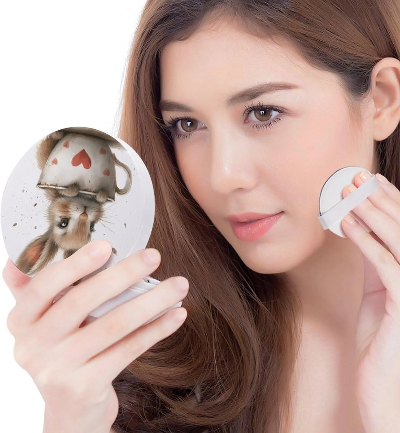 A Hare Sits in A Large Cup, A Heart Is Drawn on The Cup Air Cushion Puff Box Portable Cosmetic Makeup Case Container,cartoon Loose Powder Foundation Container Suitable for BB Cream