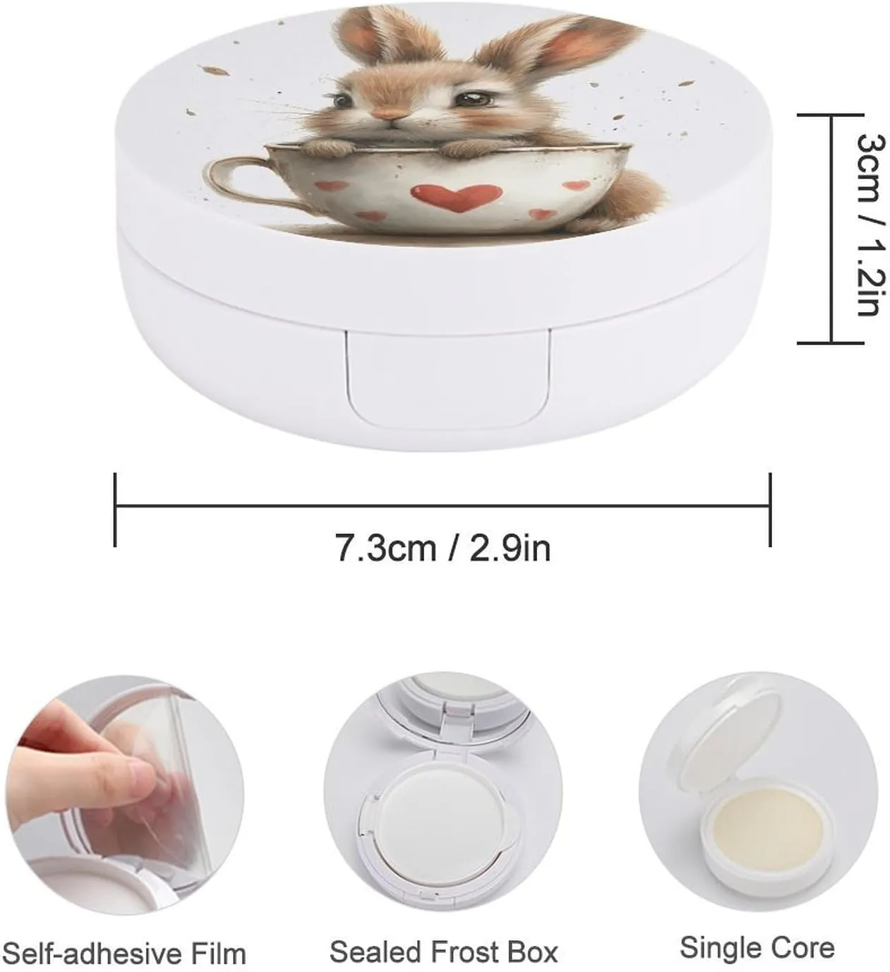 A Hare Sits in A Large Cup, A Heart Is Drawn on The Cup Air Cushion Puff Box Portable Cosmetic Makeup Case Container,cartoon Loose Powder Foundation Container Suitable for BB Cream